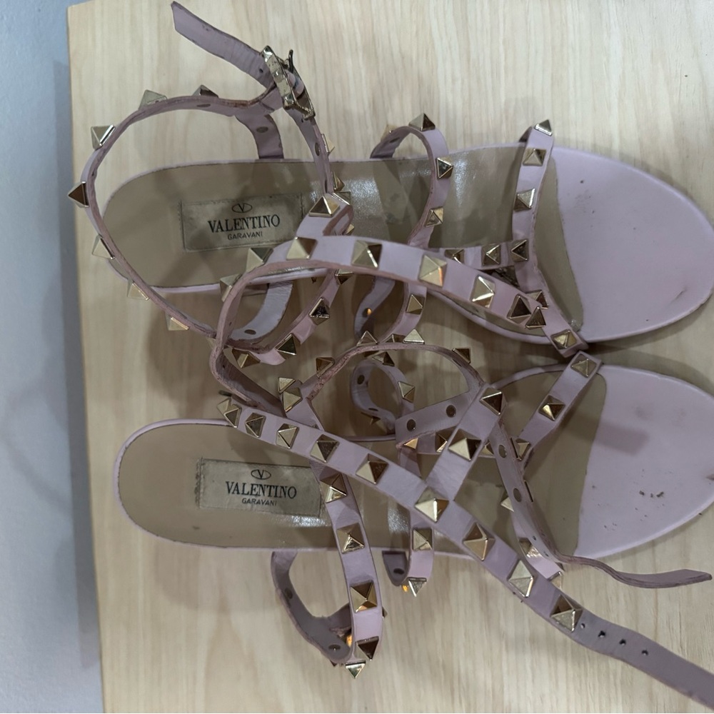 Valentino Garavani Pink Leather Rockstud Wrap Sandals
